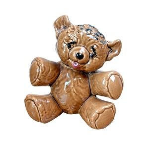 Vintage Ceramic Teddy Bear Planter Brown Glazed Mid-Century Vase Nursery Decor
